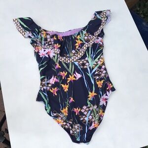 Trina Turk Fiji Ruffled Off Shoulder One Piece Flattering size 12 Large …